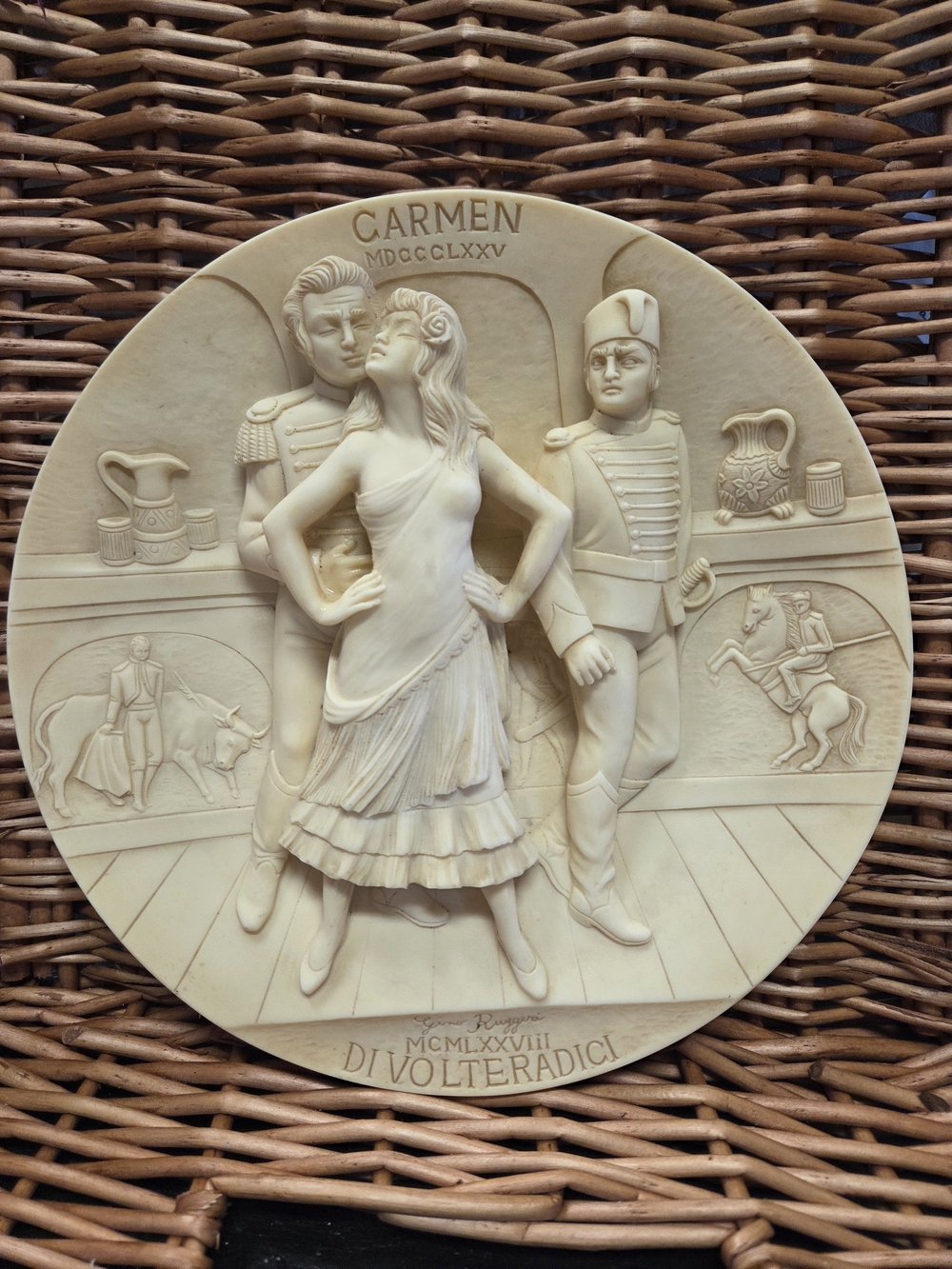 Vintage 1978 Carmen Bas-Relief Wall  Iviry Alibaster Collectors Plate